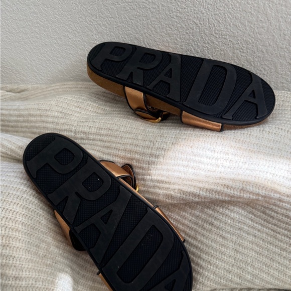Prada Gold-Tan Leather Slide with Buckle - FLATS SLIDES - Picture 5 of 5